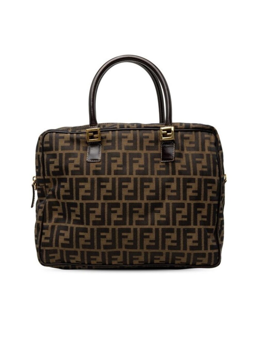Fendi Zucca Handbag Business Bag Brown Canvas Leather